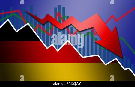 Rezession und Rückgang der Wirtschaft in Deutschland, 3d-Rendering Stockfoto