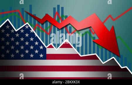 Rezession und Rückgang der Wirtschaft in den USA, 3d-Rendering Stockfoto
