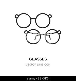 Symbol für schwarze Linie der Brille. Frame Grafik Schild Sonnenbrille.Vorlage Frauen und Männer Accessoire. Linear Design Logo Symbol Sehkraft, Lesen, medizinische optische stilvolle Brille. Isolierte Vektordarstellung Stock Vektor