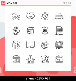 16 Universal Outline Zeichen Symbole der smart, Management, grün, wissen, Pickup editierbare Vektor Design-Elemente Stock Vektor