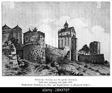 Illustrierte Geschichte d. sächs. Lande Bd. II Abt. 1 - 083 - Bergfeste Stolpen. Stockfoto