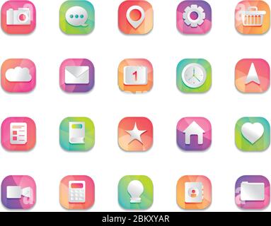 Symbole für die Tasten der mobilen App, detailliertes Design, Vektorgrafik Stock Vektor
