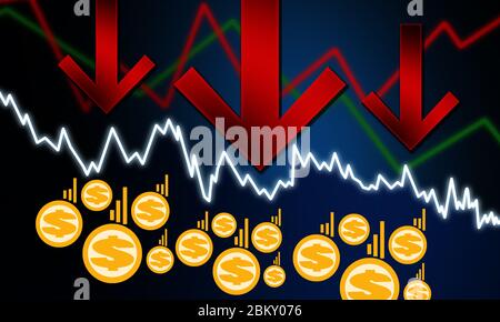 Konzept der globalen Rezession, 3d-Rendering Stockfoto