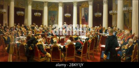 Ilja Repin - feierliche Sitzung des Staatsrates am 7. Mai 1901 anlässlich der Hundertjahrfeier der Gründung Stockfoto