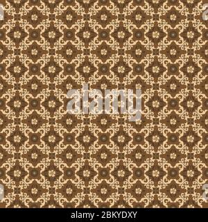 Einzigartige Kunstwerke von Blumenmotiven auf Kawung Batik Design mit einfachen goldbraunen Farbdesign Stock Vektor