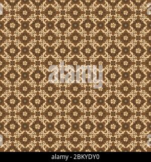 Einzigartige Kunstwerke von Blumenmotiven auf Kawung Batik Design mit einfachen goldbraunen Farbdesign Stock Vektor