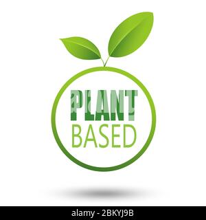 Pflanzenbasierte vegane Abzeichen Öko-Symbol. Geeignet vegetarisches Symbol Logo Blatt Pflanze Zeichen, Illustration. Stockfoto
