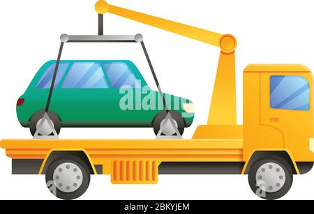 Abschleppwagen mit Auto-Symbol. Cartoon von Abschleppwagen mit Auto-Vektor-Symbol für Web-Design isoliert auf weißem Hintergrund Stock Vektor