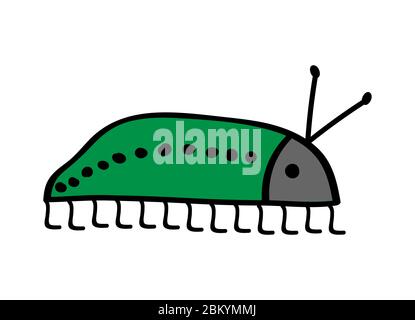 Grüner Käfer mit schwarzen Punkten auf weißem Hintergrund. Flacher Stil. Nachahmung der Kinderzeichnung Stock Vektor