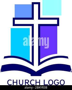 Kirche Logo, Symbol des Christentums, das Kreuz und das Evangelium, Schrift, Vektor-Illustration . Stock Vektor