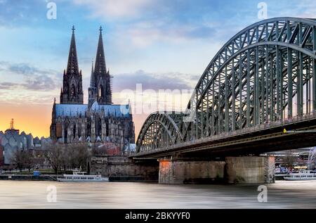 Kölner Dom bei Nacht Stockfoto