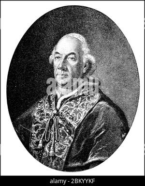 Pius VI., Giovanni Angelo Braschi Graf, 25. Dezember 1717 -. 29. August 1799, war Papst in den Jahren 1775 bis 1799 / Pius VI., Giovanni Angelo Graf Braschi, 25. Dezember 1717 - 29. August 1799, war Papst in den Jahren von 1775 bis 1799, Historisch, historisch, digital verbesserte Reproduktion eines Originals aus dem 19. Jahrhundert / digitale Reproduktion einer Originalvorlage aus dem 19. Jahrhundert, Stockfoto