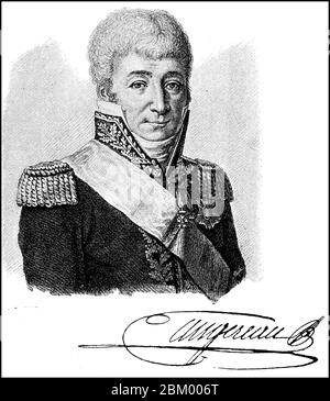 Pierre Augereau, 21. Oktober 1757 - 12. Juni 1816, Herzog von Castiglione, war ein revolutionärer General und Maréchal d'Empire / Charles Pierre François Augereau, 21. Oktober 1757 - 12. Juni 1816, Herzog von Castiglione, war ein Revolutionsgeneral und Maréchal d’Empire, historisch, historisch, digital verbesserte Reproduktion eines Originals aus dem 19. Jahrhundert / Digitale Reproduktion einer Originalvorlage aus dem 19. Jahrhundert, Stockfoto