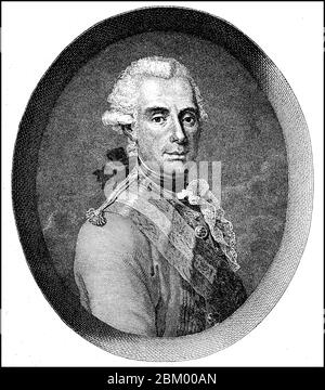 Gideon Ernst von Laudon, ab 1759 Freiherr von Laudon, Laudohn oder Loudon, 13. Februar 1717 - 14. Juli 1790, war österreichischer Kommandeur baltischer deutscher Herkunft / Gideon Ernst von Laudon, ab 1759 Freiherr von Laudon, Laudohn oder Loudon, 13. Februar 1717 - 14. Juli 1790, war ein österreichischer Feldherr deutschbaltischer Herkunft, historisch, historisch, digital verbesserte Reproduktion eines Originals aus dem 19. Jahrhundert / Digitale Reproduktion einer Originalvorlage aus dem 19. Jahrhundert, Stockfoto