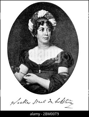 Anne-Louise-Germaine Baroness de Staël-Holstein und Madame de Staël, 22. April 1766 - 14. Juli 1817, war eine gebürtige Französin der Republik Genf / Anne-Louise-Germaine Baronin von Staël-Holstein bzw. Madame de Staël, 22. 1766. Bis 14. April. Juli 1817, war eine aus der Republik Genf stammende französische Schriftstellerin, historisch, historisch, digital verbesserte Reproduktion eines Originals aus dem 19. Jahrhundert / digitale Reproduktion einer Originalvorlage aus dem 19. Jahrhundert, Stockfoto