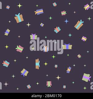 Nahtloser Hintergrund von Geschenkboxen in verschiedenen Farben und Größen Stock Vektor