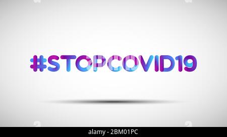 Hashtag Stop Covid-19 Blended Lettering. Vektor-Illustration von flüssigen 3d abstrakt Stop Coronavirus Disease (COVID-19) Text auf weißem Hintergrund Stock Vektor