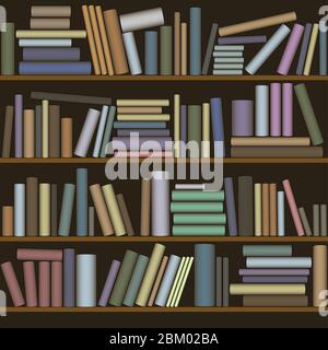 Bücherregal aus Holz mit bunten und hellen Büchern Stock Vektor