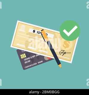 Kreditkarte mit Bankcheck Vektor-Illustration in flachem Design Stock Vektor
