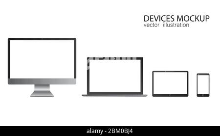 Set aus Monitor, Tablet, Laptop, Smartphone. Vektorgrafik in realistischem Design. Stock Vektor