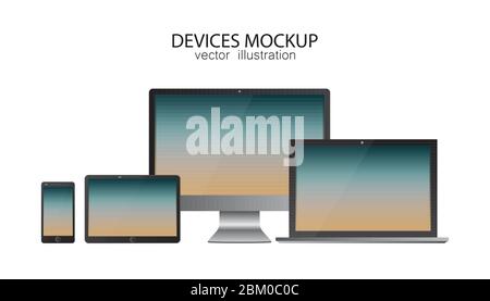 Set aus Monitor, Tablet, Laptop, Smartphone. Vektorgrafik in realistischem Design. Stock Vektor