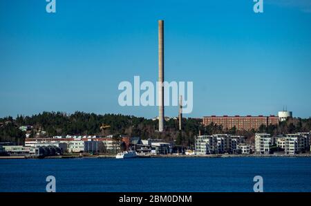 April 2018 Stockholm, Schweden. Hafen Vartahamnen in der Straße Lilla Vartan in Stockholm. Stockfoto