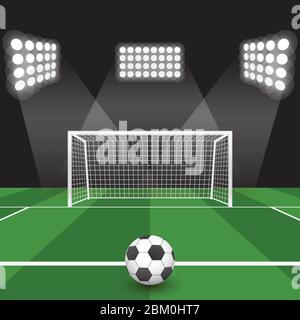 Fußball auf dem Rasen vor dem Ziel Vektor-Illustration Stock Vektor