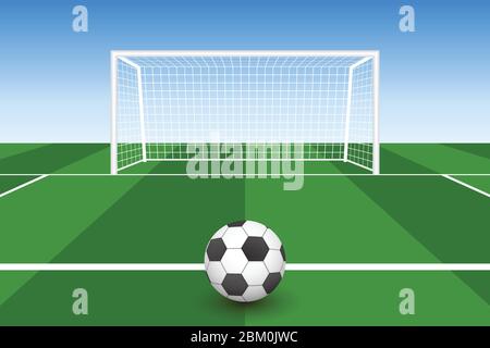 Fußball auf dem Rasen vor dem Ziel Vektor-Illustration Stock Vektor