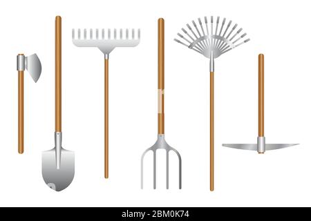 Gartengeräte Set Vektor-Illustration isoliert auf weißem Hintergrund Stock Vektor