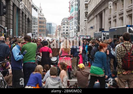 Anti-G20-Demonstranten im Klimacamp, Bishop Gate, City of London, Großbritannien. April 2009 Stockfoto