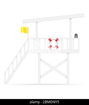 Strand Rettungsschwimmer Turm Ertrinkende Menschen zu retten Vektor-Illustration auf weißem Hintergrund isoliert Stockfoto