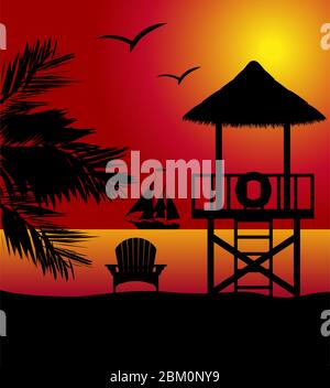 Strand Rettungsschwimmer Turm Ertrinkende Menschen zu retten Vektor-Illustration auf weißem Hintergrund isoliert Stockfoto