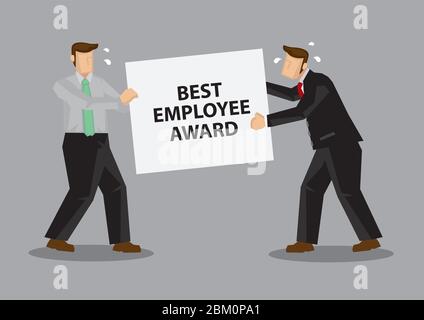 Geschäftsleute kämpfen um den Titel des Best Employee Award. Kreative Cartoon Vektor-Illustration über Arbeiter kämpfen für Anerkennung. Stock Vektor