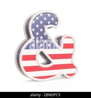 Ampersand-Symbol mit USA-Flaggen-Farben isoliert auf weißem Hintergrund. 3d-Bild Stockfoto