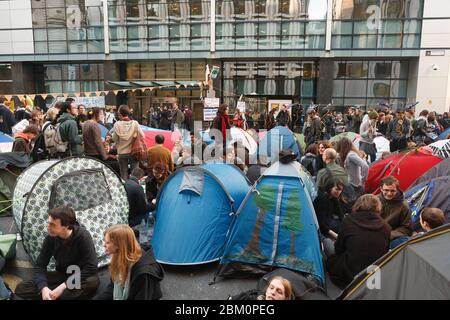 Anti-G20-Demonstranten im Klimacamp, Bishop Gate, City of London, Großbritannien. April 2009 Stockfoto