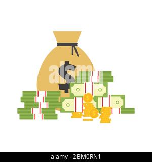 Geldbeutel, Dollar-Münzen und Rechnungen Vektorgrafik. Finanzkonzept. Stock Vektor