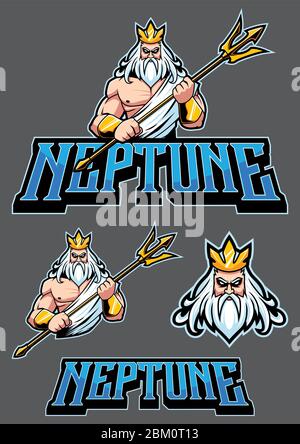 Maskottchen oder Logo-Illustration des Meeresgottes Neptun. Stock Vektor