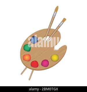Malpalette und Pinsel Vektor-Illustration isoliert auf weißem Hintergrund Stock Vektor