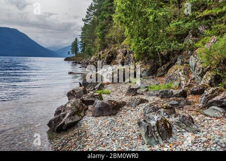 Teletskoje See, Yaylju Dorf, Altai Republik, Russland Stockfoto