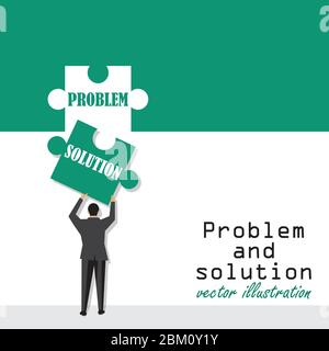Problem- und Lösungskonzept. Kreative Problemlösung. Geschäftsmann hält in der Hand Stück Puzzle. Vektorgrafik in flachem Design. Stock Vektor