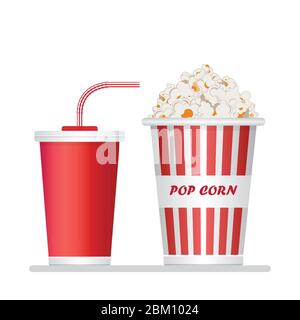 Soda Tasse und Popcorn Eimer Vektor-Illustration isoliert auf weißem Hintergrund Stock Vektor