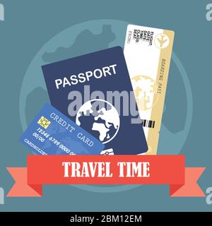 Reisepass mit Ticket Vektor Illustration in flachem Stil Stock Vektor