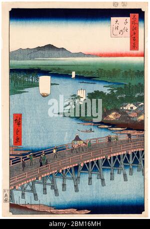 Utagawa Hiroshige, Senju Great Bridge, aus der Serie hundert berühmte Ansichten von Edo, Holzschnitt, 1857 Stockfoto