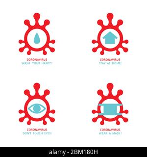 Virus , Bakterien , Mikrobe Symbol Form gesetzt , Gruppe von schematischen Bildern von Medizin Symbole mit Text Empfehlung Zeichen für Quarantäne bei selbst isolat Stock Vektor
