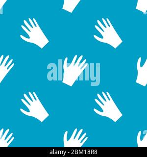 Medizinische Latexhandschuhe nahtloses Muster. Weiße Objekte auf blauem Hintergrund. Abbildung flacher Vektorgrafiken. Stock Vektor
