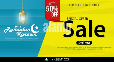 Ramadan Verkauf, Web-Header oder Banner-Design, Ramadan Kareem Verkauf Banner Vorlage Design Stock Vektor