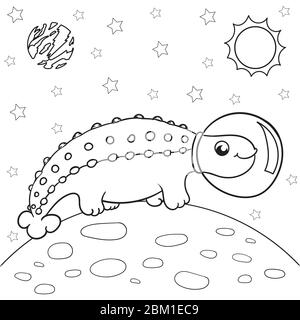 Vektor-Illustration von Dinosaurier-Astronaut im Raum, Ankylosaurus - Malbuch für Kinder Stock Vektor