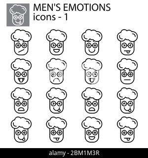 Kreative Vektor-Symbol-Set - Junge, Mann Emoticons. Set von Smiley-Icons: Verschiedene Emotionen. Vektorsymbole von Smiley-Gesichtern Stock Vektor