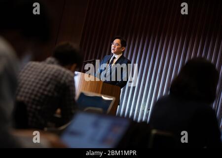 Seoul, Südkorea. Mai 2020. Jay Y. Lee, Co-Vice Chairman von Samsung Electronics Co., spricht während einer Pressekonferenz in Seoul, Südkorea, am Mittwoch, 6. Mai 2020. (Foto: SeongJoon Cho/Pool/Sipa USA Credit: SIPA USA/Alamy Live News Stockfoto