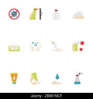 Symbol Hygiene. Enthalten die Symbole wie Handwäsche, Seife, Alkohol, Waschmittel Stock Vektor